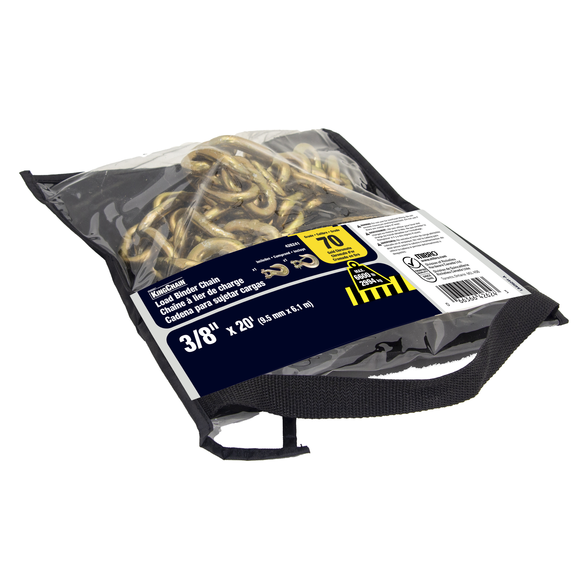 KingChain Binder Chain with Grab Slip Hooks, 6600-Lb. Working Load, 240in.L, Carbon Steel, Model# 426241